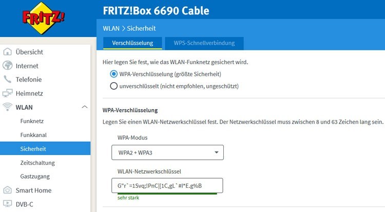 WPA2/WPA3-Verschlüsselung bei der FRITZ!Box