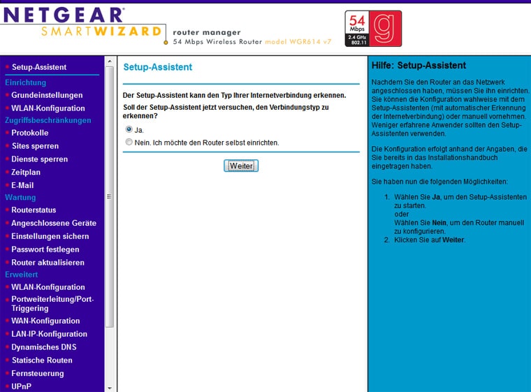 Webinterface eines Netgear WLAN-Routers