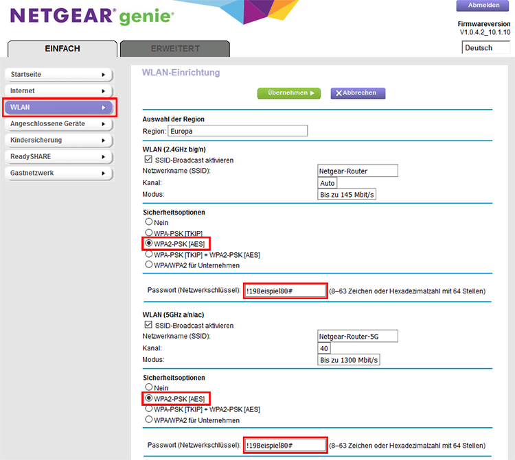 WLAN Passwort ändern bei Netgear Routern