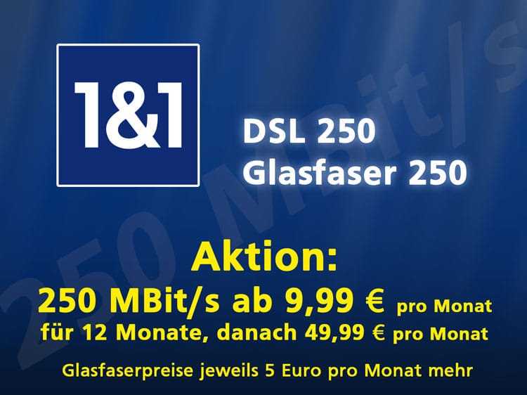 1und1 DSL/Glasfaser 250 ab 9,99 pro Monat