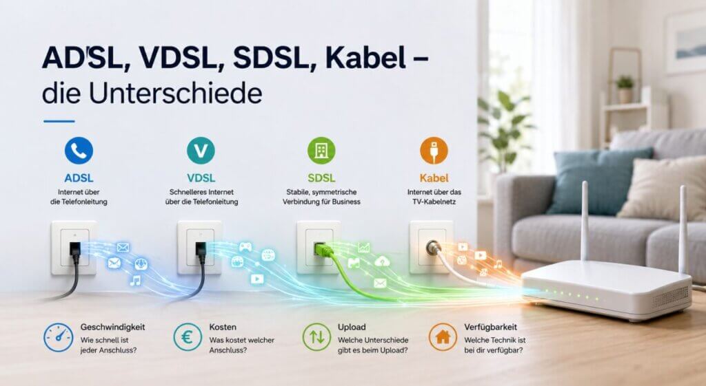 ADSL, VDSL, SDSL, Kabel