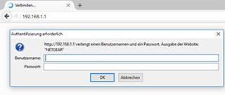 Browser Adressleiste und Loginfenster