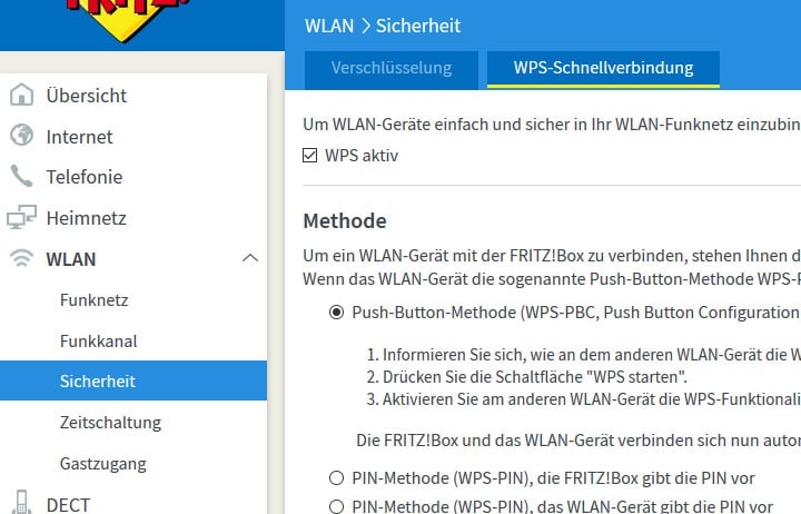 WPS einschalten bei der FRITZ!Box