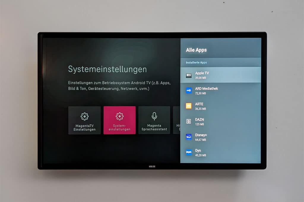 Apps in den Systemeinstellungen der MagentaTV One