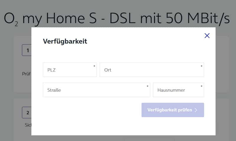 o2 Verfügbarkeitsprüfung - Screenshot