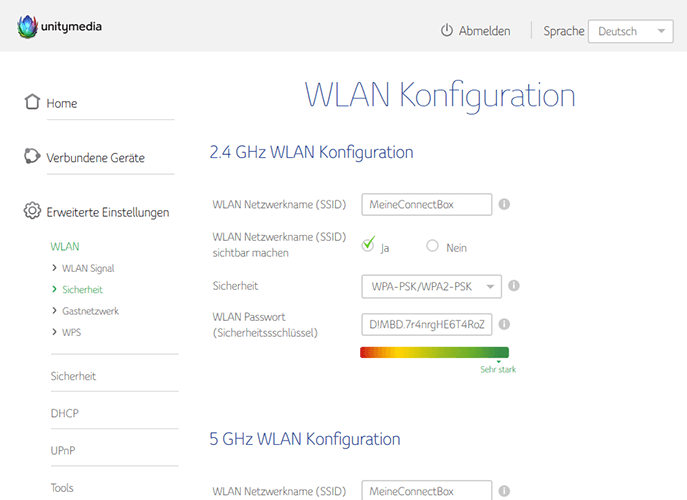 WLAN Passwort ändern an der Connect-Box von Unitymedia