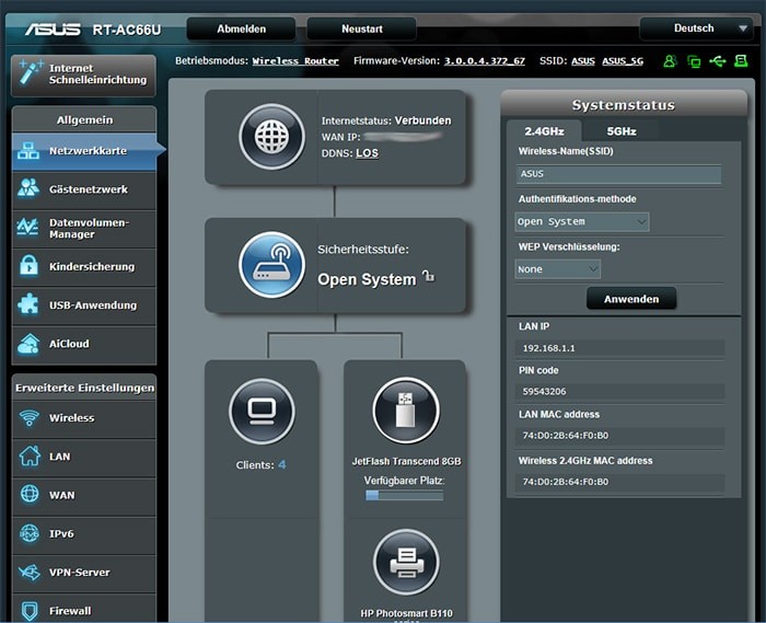 Screenshot des ASUS Routers RT-AC66U