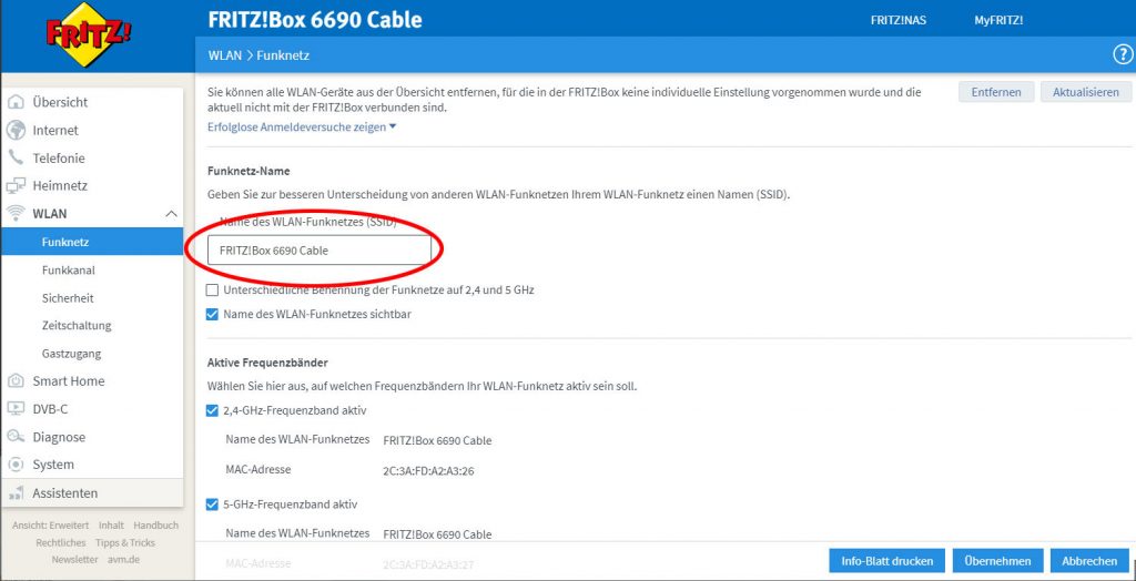 WLAN Namen bei einer FRITZ!Box ändern