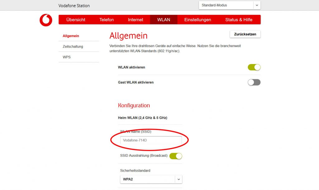 SSID (WLAN Name) bei der Vodafone Station ändern