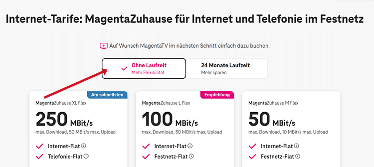 Telekom DSL ohne Laufzeit: Screenshot
