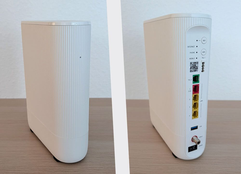 Vodafone Ultra Hub 7 von vorn und von hinten nebeneinander