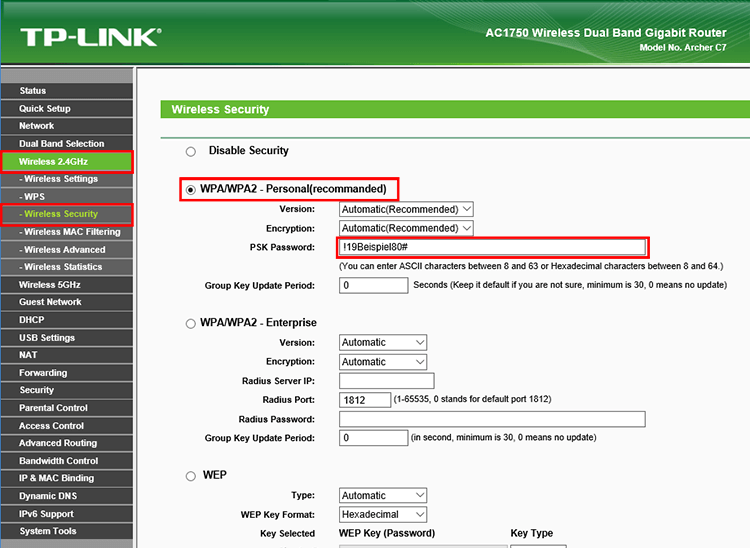 WLAN Passwort ändern bei TP-Link Routern